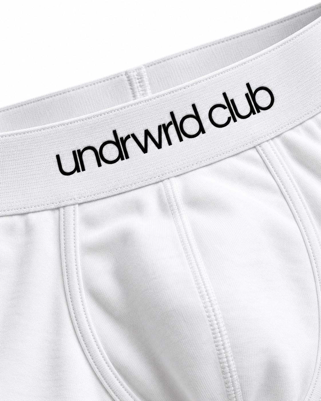 Close-up of the undrwrld club waistband and stitched pouch detail
