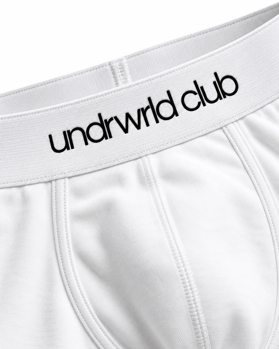 Close-up of the undrwrld club waistband and stitched pouch detail